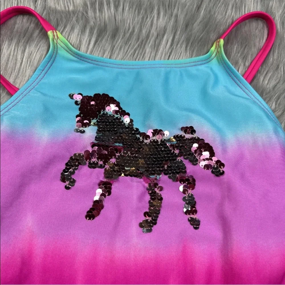 Cat Jack Girls M 7/8 Unicorn Sequin One Piece Swimsuit